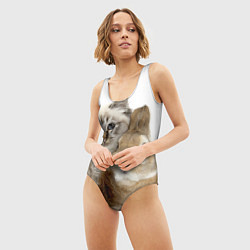 Купальник-боди 3D женский Кот и кролик пушистые, цвет: 3D-принт — фото 2
