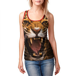 Майка-безрукавка женская Ярость леопарда, цвет: 3D-красный — фото 2