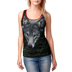 Майка-безрукавка женская Волк в траве, цвет: 3D-красный — фото 2
