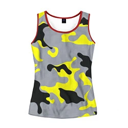 Майка-безрукавка женская Yellow & Grey Camouflage, цвет: 3D-красный