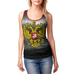 Майка-безрукавка женская Герб России на металлическом фоне, цвет: 3D-красный — фото 2