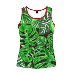 Майка-безрукавка женская Тропические листья на темном фоне, цвет: 3D-красный