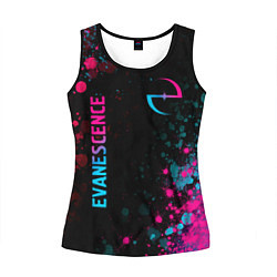 Майка-безрукавка женская Evanescence - neon gradient: символ и надпись верт, цвет: 3D-черный
