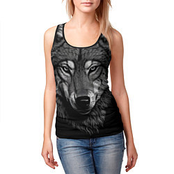 Майка-безрукавка женская Спокойный уверенный волк, цвет: 3D-черный — фото 2