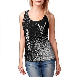 Майка-безрукавка женская Papa Roach и рок символ на темном фоне, цвет: 3D-черный — фото 2