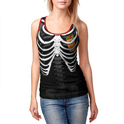 Майка-безрукавка женская Скелет: ребра с шаурмой, цвет: 3D-красный — фото 2