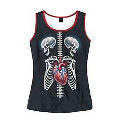 Майка-безрукавка женская Два сросшихся скелета и сердце, цвет: 3D-красный