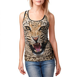 Майка-безрукавка женская Взгляд леопарда, цвет: 3D-черный — фото 2