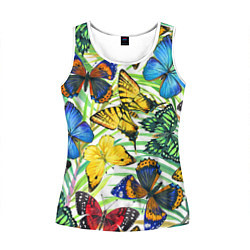 Майка-безрукавка женская Тропические бабочки, цвет: 3D-белый