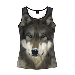 Майка-безрукавка женская Зимний волк, цвет: 3D-черный