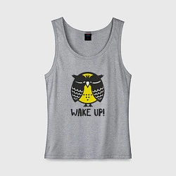Майка женская хлопок Owl: Wake up!, цвет: меланж