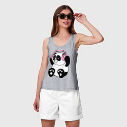 Майка женская хлопок Panda in headphones панда в наушниках, цвет: меланж — фото 2