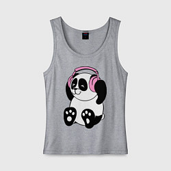 Майка женская хлопок Panda in headphones панда в наушниках цвета меланж — фото 1