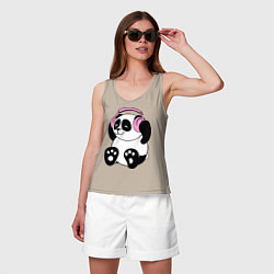 Майка женская хлопок Panda in headphones панда в наушниках, цвет: миндальный — фото 2