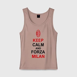 Майка женская хлопок Keep Calm & Forza Milan, цвет: пыльно-розовый