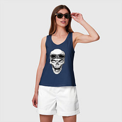 Майка женская хлопок Skull and glasses, цвет: тёмно-синий — фото 2