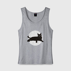 Майка женская хлопок Черный кот, цвет: меланж