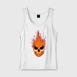 Майка женская хлопок Fire flame skull, цвет: белый