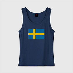 Майка женская хлопок Швеция Флаг Швеции, цвет: тёмно-синий
