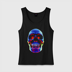 Майка женская хлопок Cool neon skull, цвет: черный