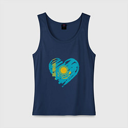 Майка женская хлопок Kazakhstan Heart, цвет: тёмно-синий
