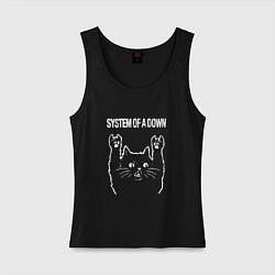 Майка женская хлопок System of a Down Рок кот, цвет: черный
