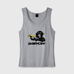 Майка женская хлопок Banksy - Бэнкси обезьяна с бананом, цвет: меланж