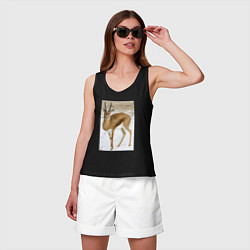 Майка женская хлопок Газель на снегу, цвет: черный — фото 2