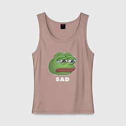 Майка женская хлопок Sad Pepe art, цвет: пыльно-розовый