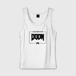Майка женская хлопок Doom gaming champion: рамка с лого и джойстиком, цвет: белый
