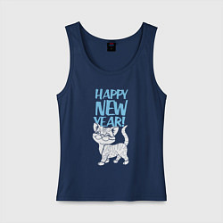 Майка женская хлопок Happy new year - kitten, цвет: тёмно-синий
