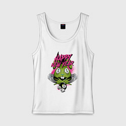Майка женская хлопок Green rabbit Happy new year, цвет: белый