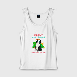 Майка женская хлопок Meowy christmas and a happy purr year holiday, цвет: белый