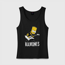Майка женская хлопок Ramones Барт Симпсон рокер, цвет: черный