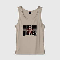 Майка женская хлопок Best driver надпись с полосами, цвет: миндальный