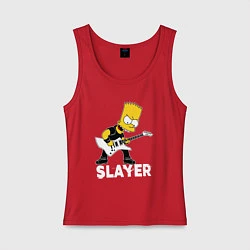 Майка женская хлопок Slayer Барт Симпсон рокер, цвет: красный