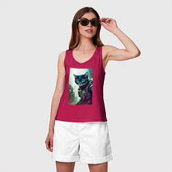 Майка женская хлопок Cool kitten - cyberpunk, цвет: маджента — фото 2