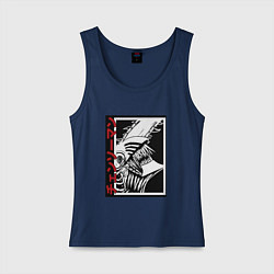 Майка женская хлопок Человек бензопила в движении арт, цвет: тёмно-синий