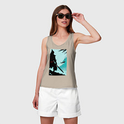 Майка женская хлопок Самурай и акула, цвет: миндальный — фото 2