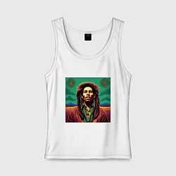 Майка женская хлопок Digital Art Bob Marley in the field, цвет: белый