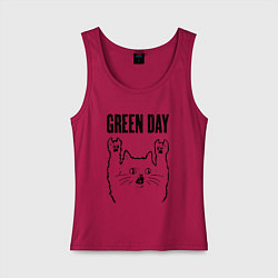 Майка женская хлопок Green Day - rock cat, цвет: маджента