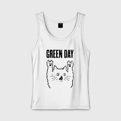 Майка женская хлопок Green Day - rock cat, цвет: белый