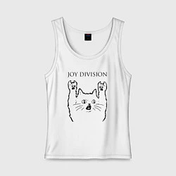 Майка женская хлопок Joy Division - rock cat, цвет: белый