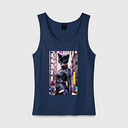 Майка женская хлопок Cool black cat - neural network - fashionista, цвет: тёмно-синий