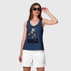 Майка женская хлопок Raccoon ride, цвет: тёмно-синий — фото 2