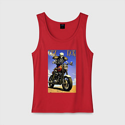 Майка женская хлопок Crazy racer - skeleton - motorcycle, цвет: красный