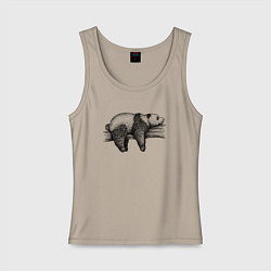 Майка женская хлопок Панда отдыхает на дереве, цвет: миндальный