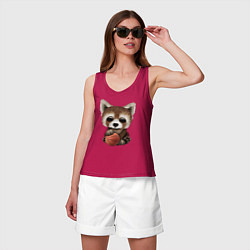 Майка женская хлопок Красная панда баскетболист, цвет: маджента — фото 2
