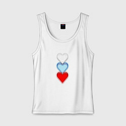 Майка женская хлопок Сердечки триколор, цвет: белый