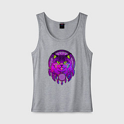 Майка женская хлопок Фиолетовый кот-индеец с ловцом снов, цвет: меланж